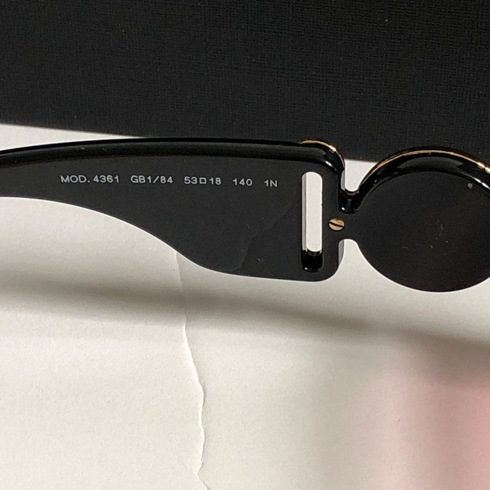 New Versace Women’s Black Frame Sunglasses with Pink Lenses and Gold Accents - Picture 7 of 13